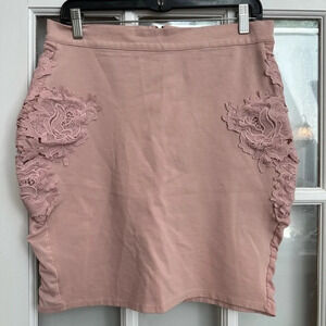 Haute Monde Blush Pink Stretchy Floral Roses Embossed Embroidered Skirt Size XL